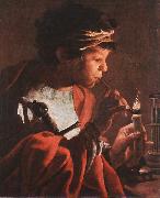 TERBRUGGHEN, Hendrick Boy Lighting a Pipe aer oil painting